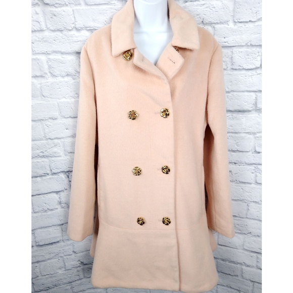 Betsey Johnson Jackets & Blazers - Betsey Johnson Blush Pink Ruffle Hem Pea Coat XL